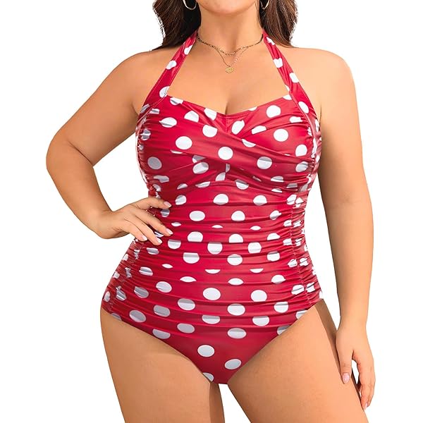 SDERDZSE Red and White Polka Dot Women's Swimsuits Bathing Suit
